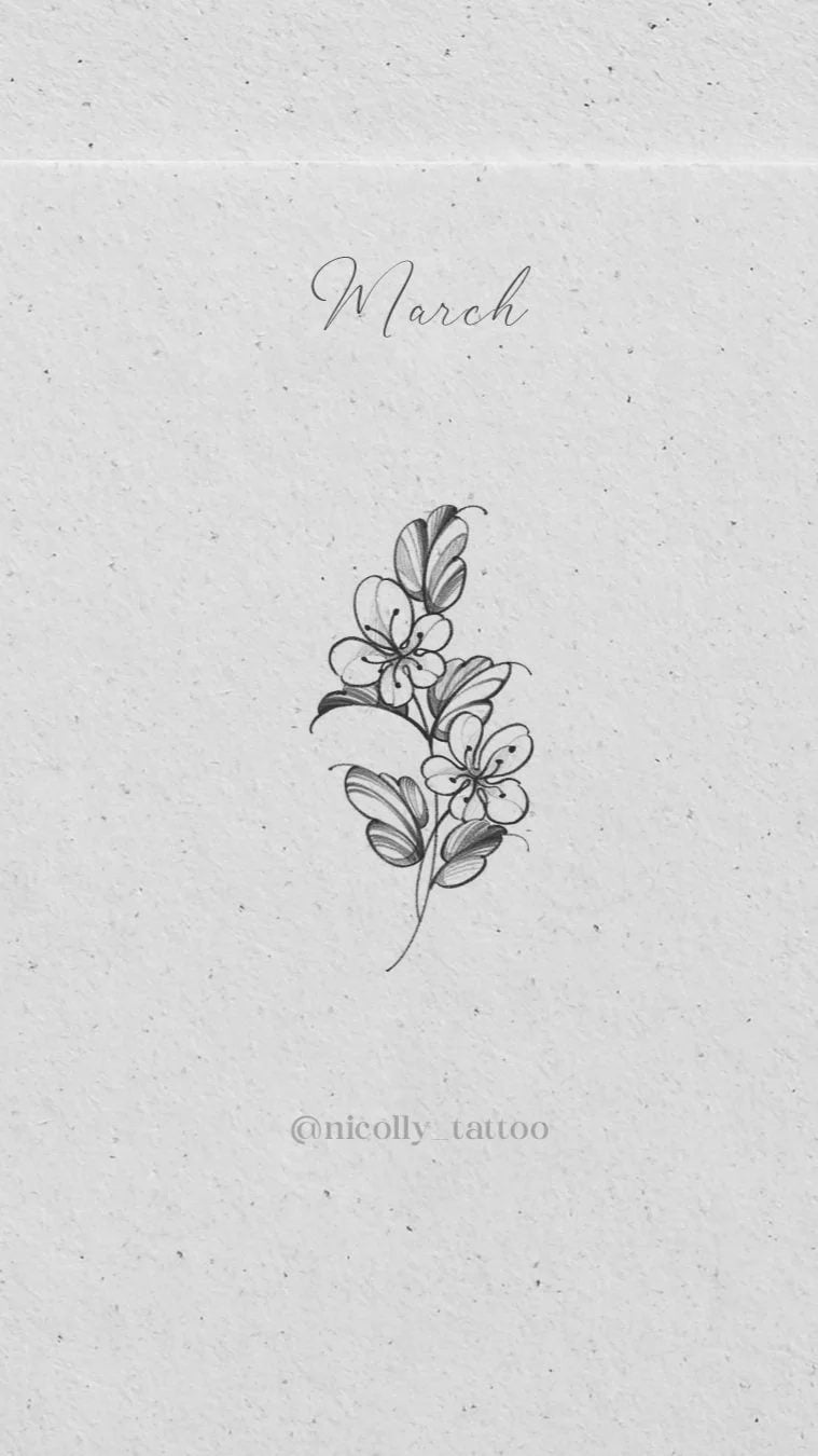 Cherry blossom birth flower tattoo design by Nicolly