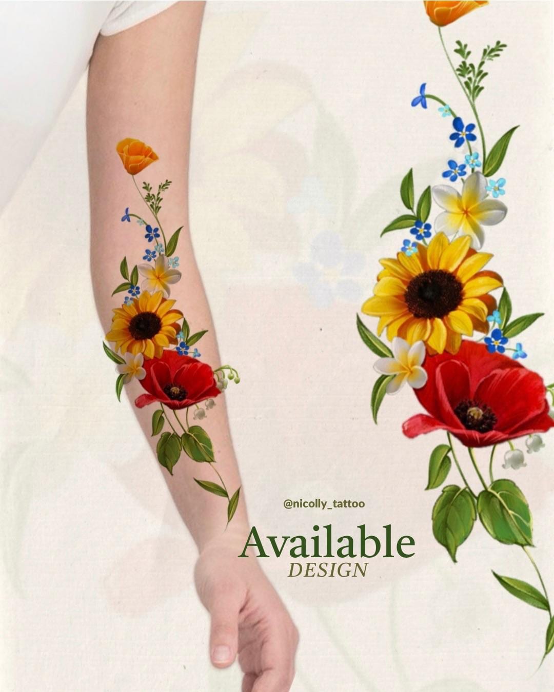 Sunflowers, poppies and forget-me-nots flash design
